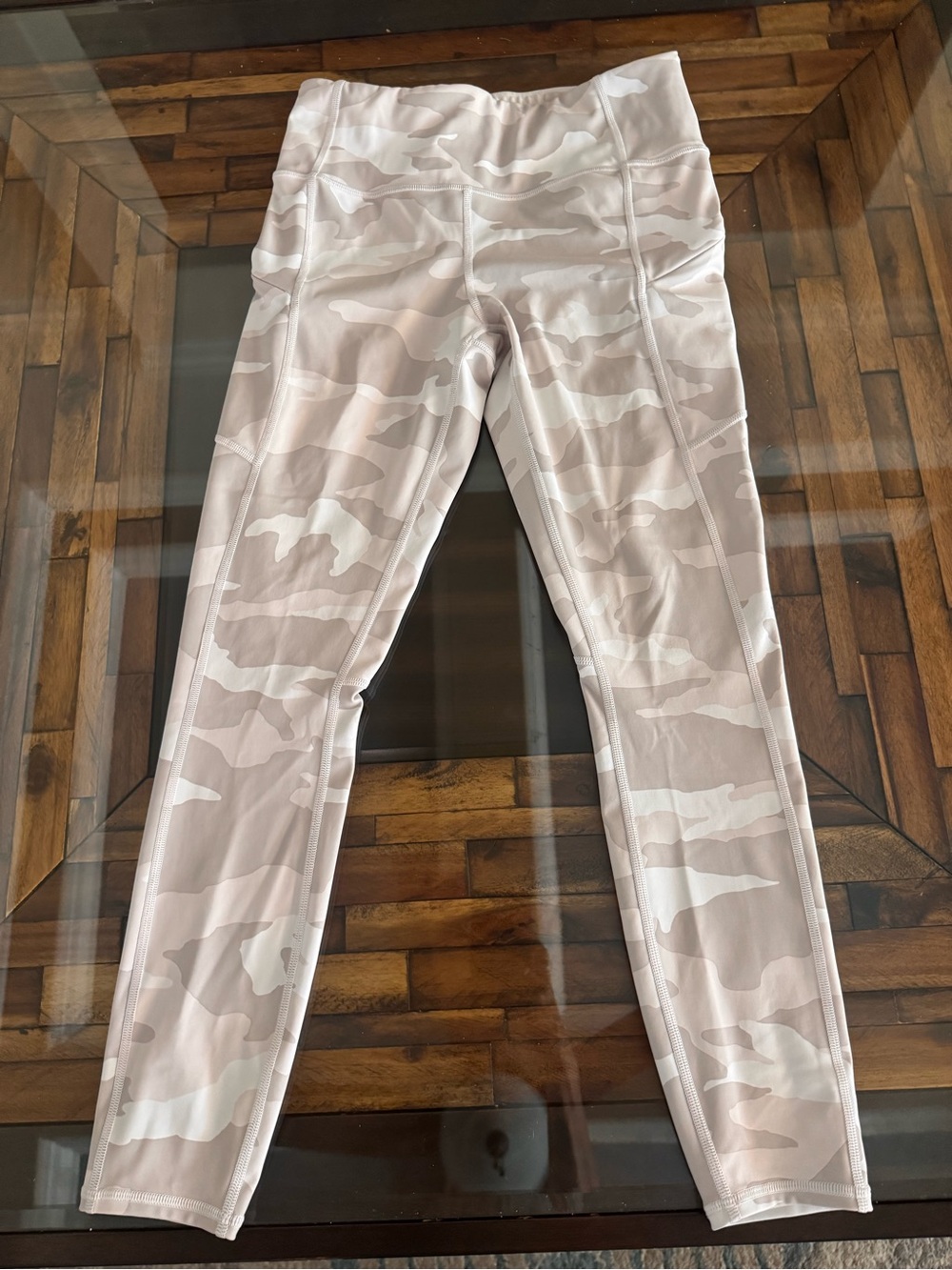 Athleta Beige and Cream Camo High-Waist Leggings